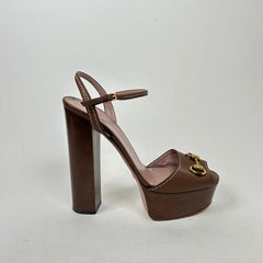 Gucci Brown Horsebit Platform Sandals Size 41.5