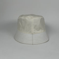 Prada White Nylon Logo Bucket Hat Size M