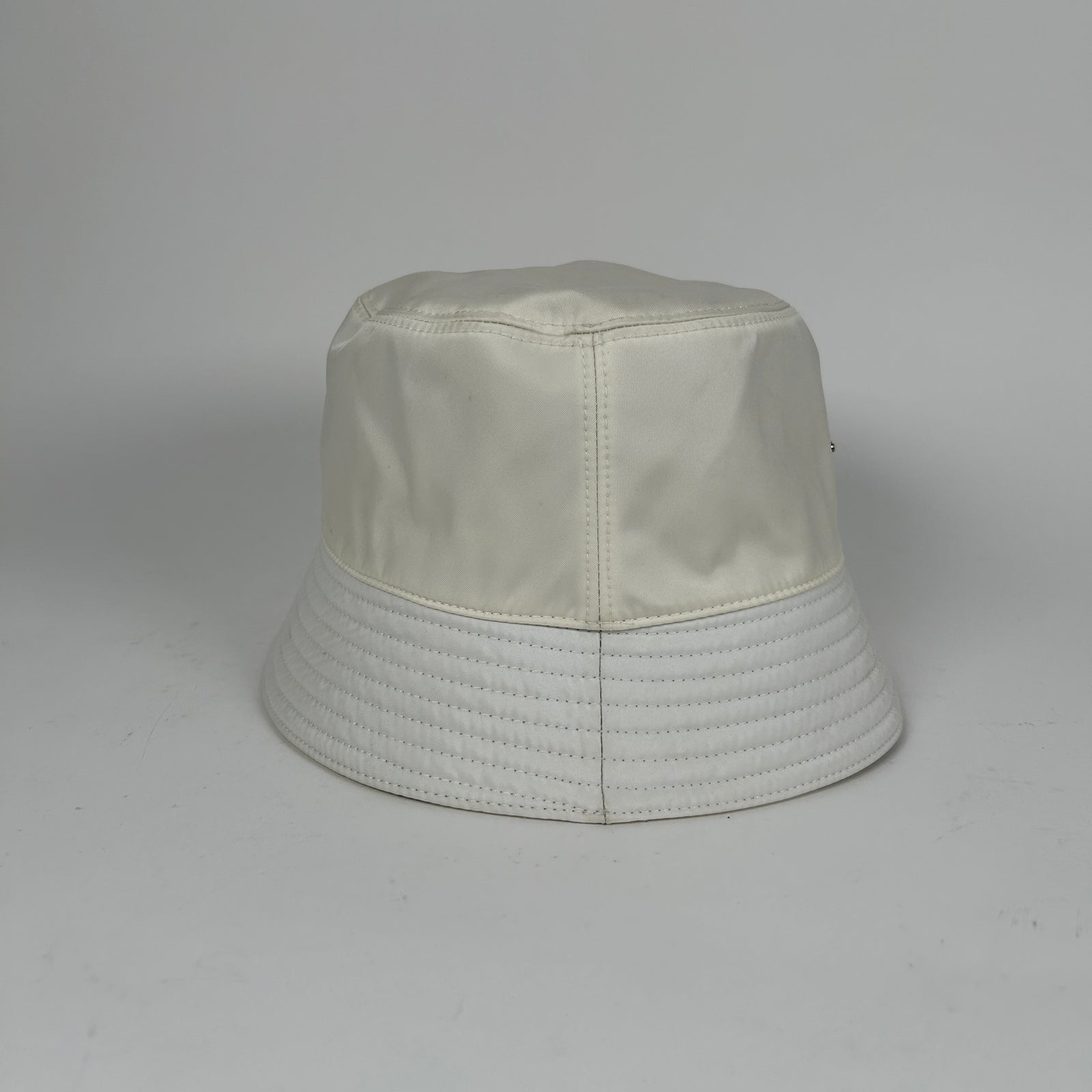 Prada White Nylon Logo Bucket Hat Size M