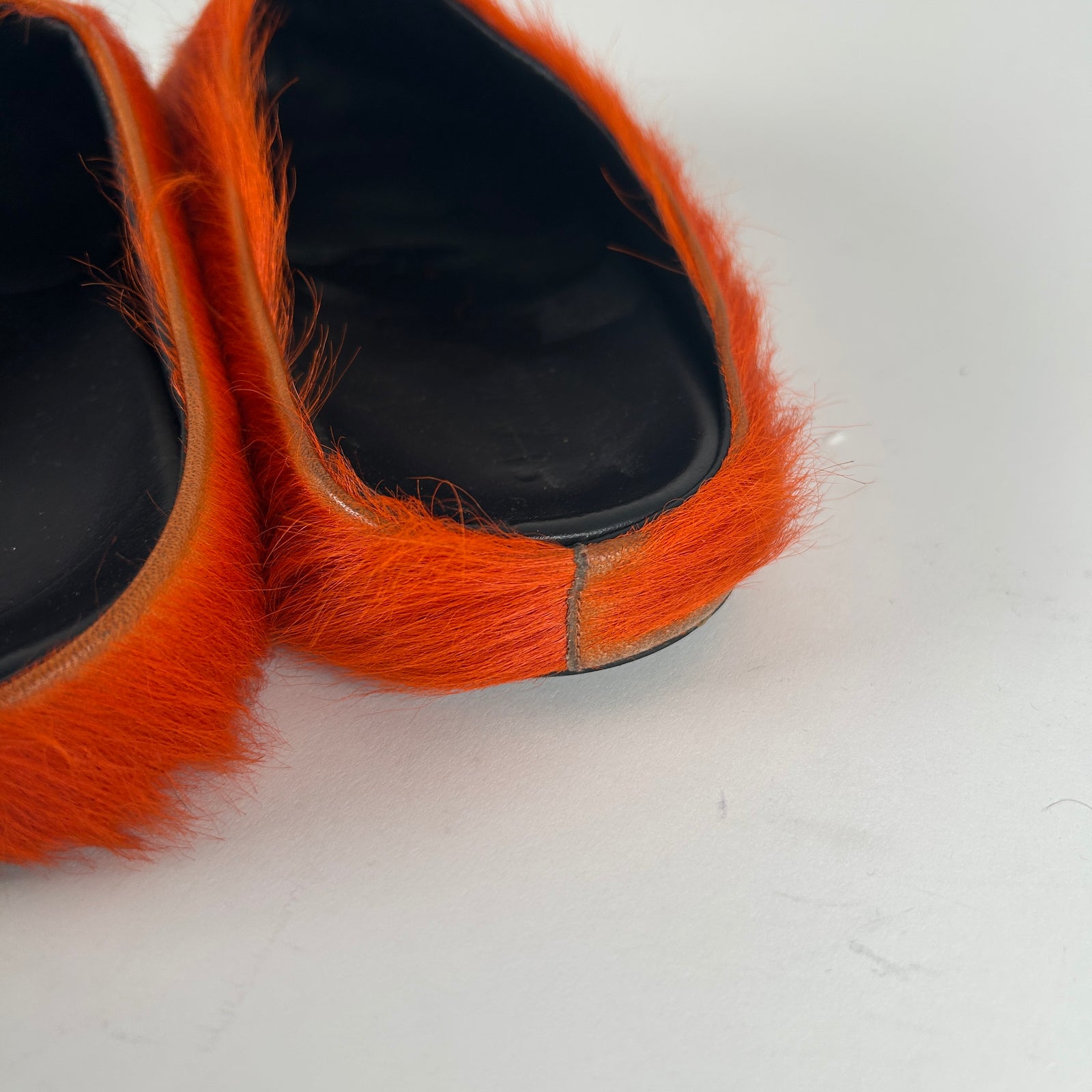Marni Orange Fuzzy Slip On Slides Size 9