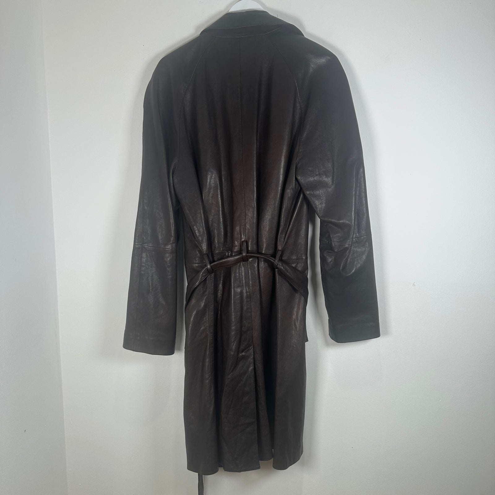 Giorgi Armani Brown Leather Trench Coat Size L
