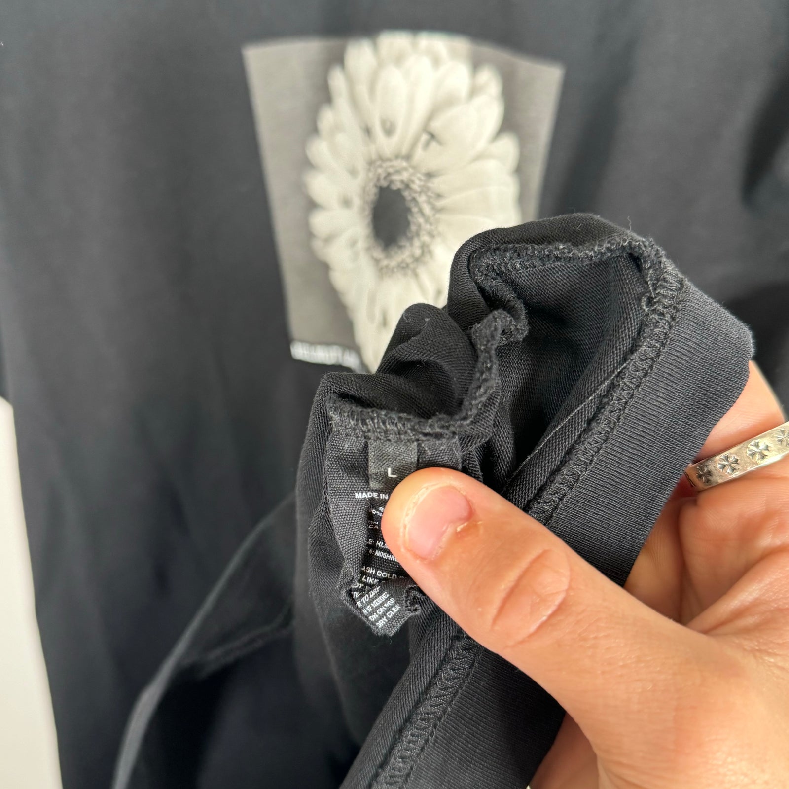 Helmut Lang Black Flower Tee Size L