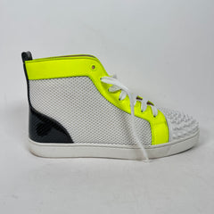 Christian Louboutin White/Lime Yellow Studded High Top Sneaker Size 41