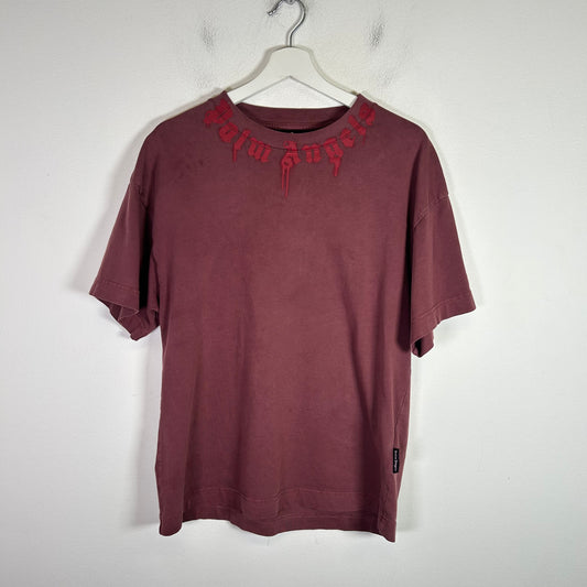 Palm Angels Burgundy Flame Neck Logo T-Shirt