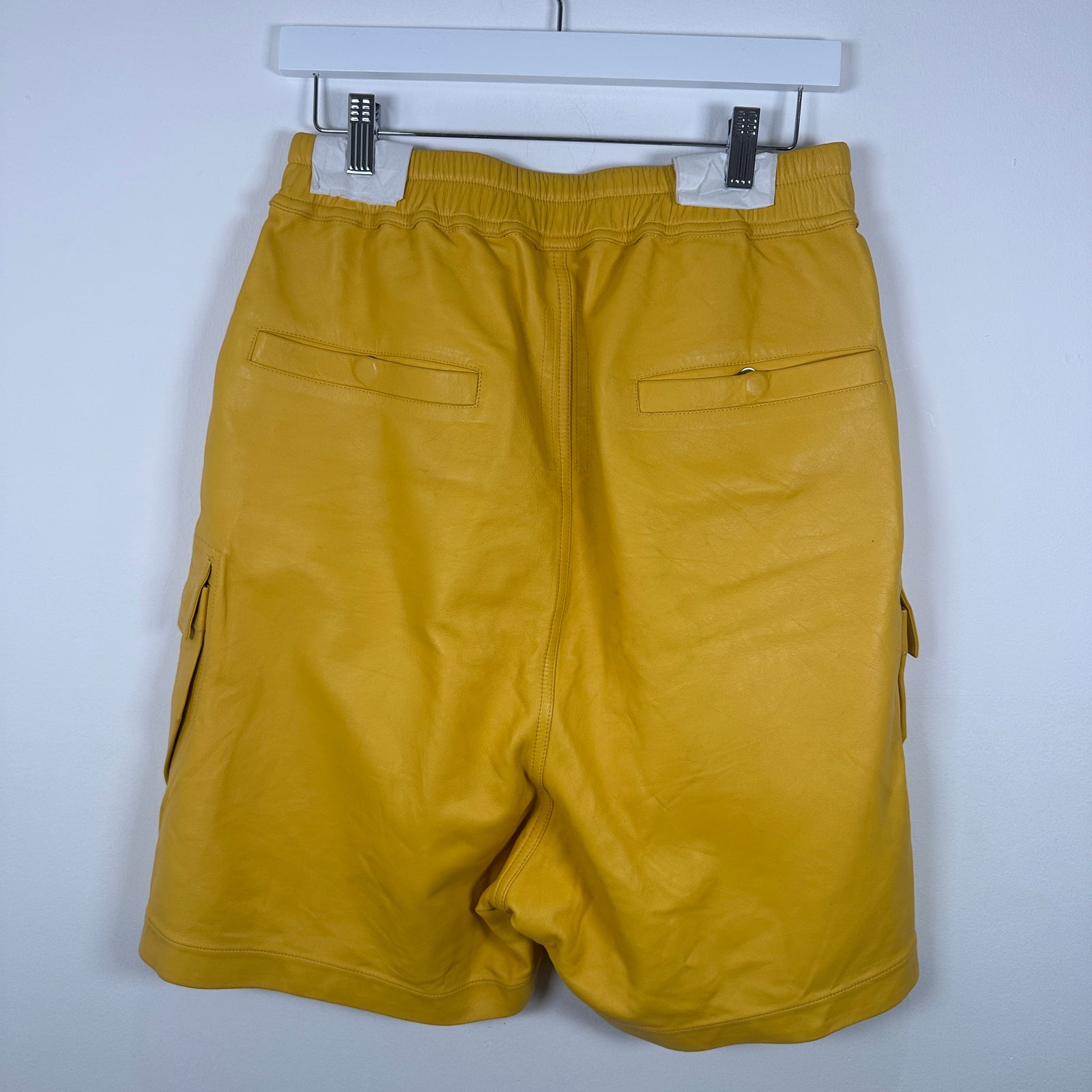 Rick Owens SS23 EDFU ‘Lemon’ Yellow Leather Bela Cargo Shorts Size M