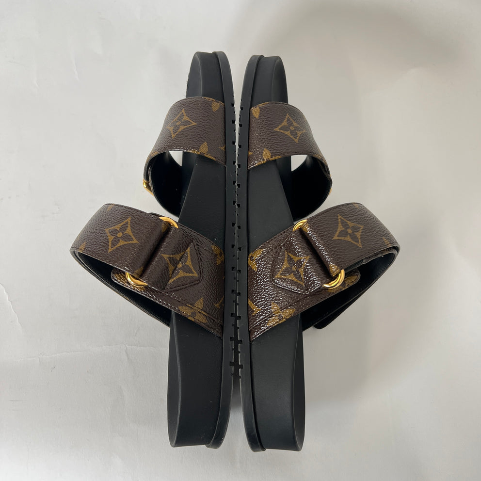 Louis Vuitton Bom Dia Monogram Flat Mule Sandals Size 38.5