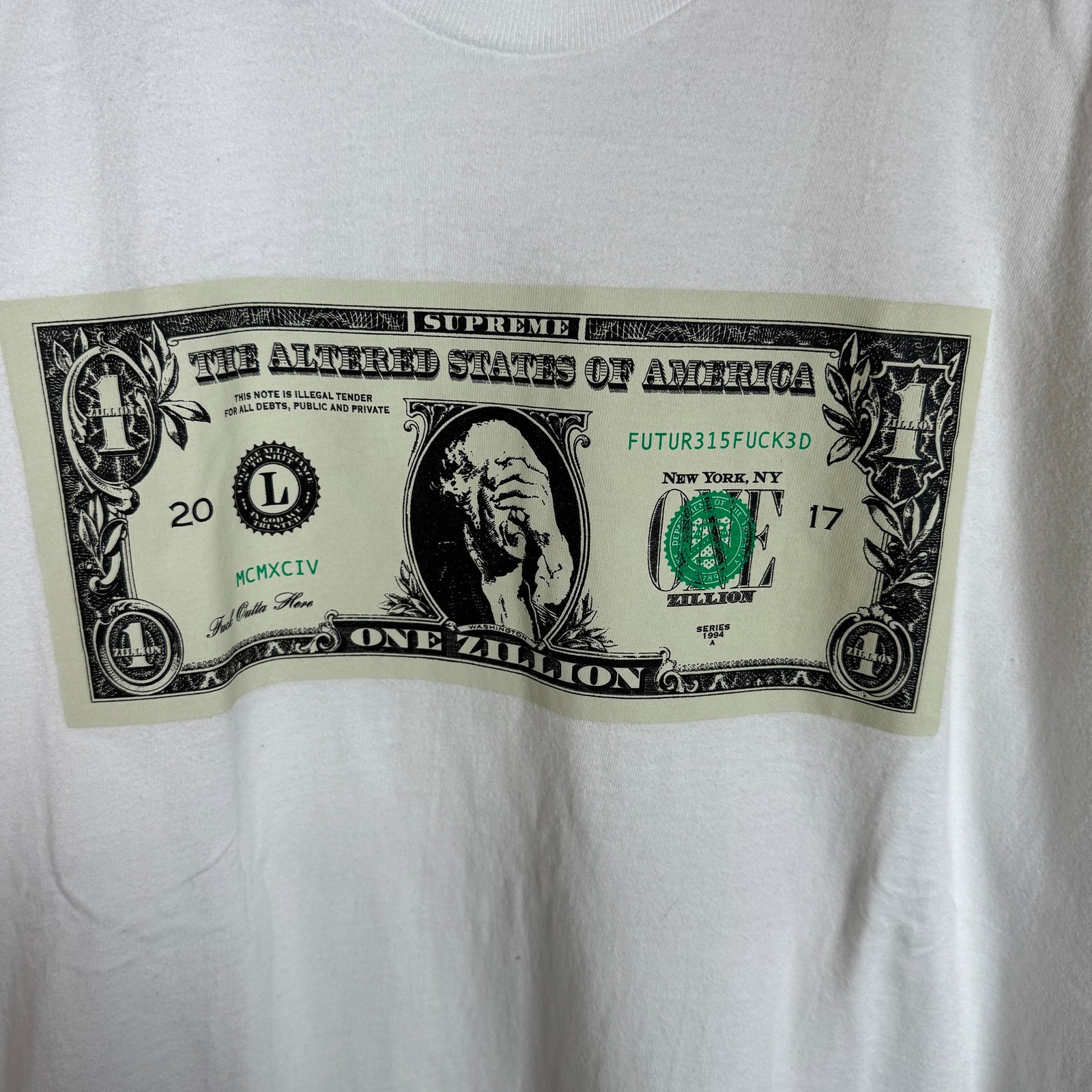 Supreme White FW17 Zillion Dollar T-Shirt Size M