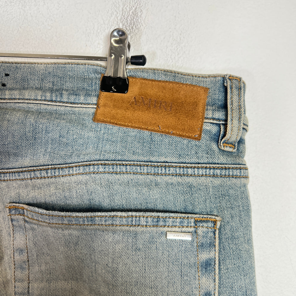 Amiri Light Indigo Floral Studded Denim Jeans