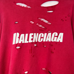 Balenciaga Red Destroyed Layered Hoodie Size XS