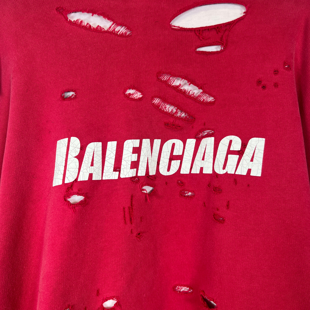 Balenciaga Red Destroyed Layered Hoodie Size XS