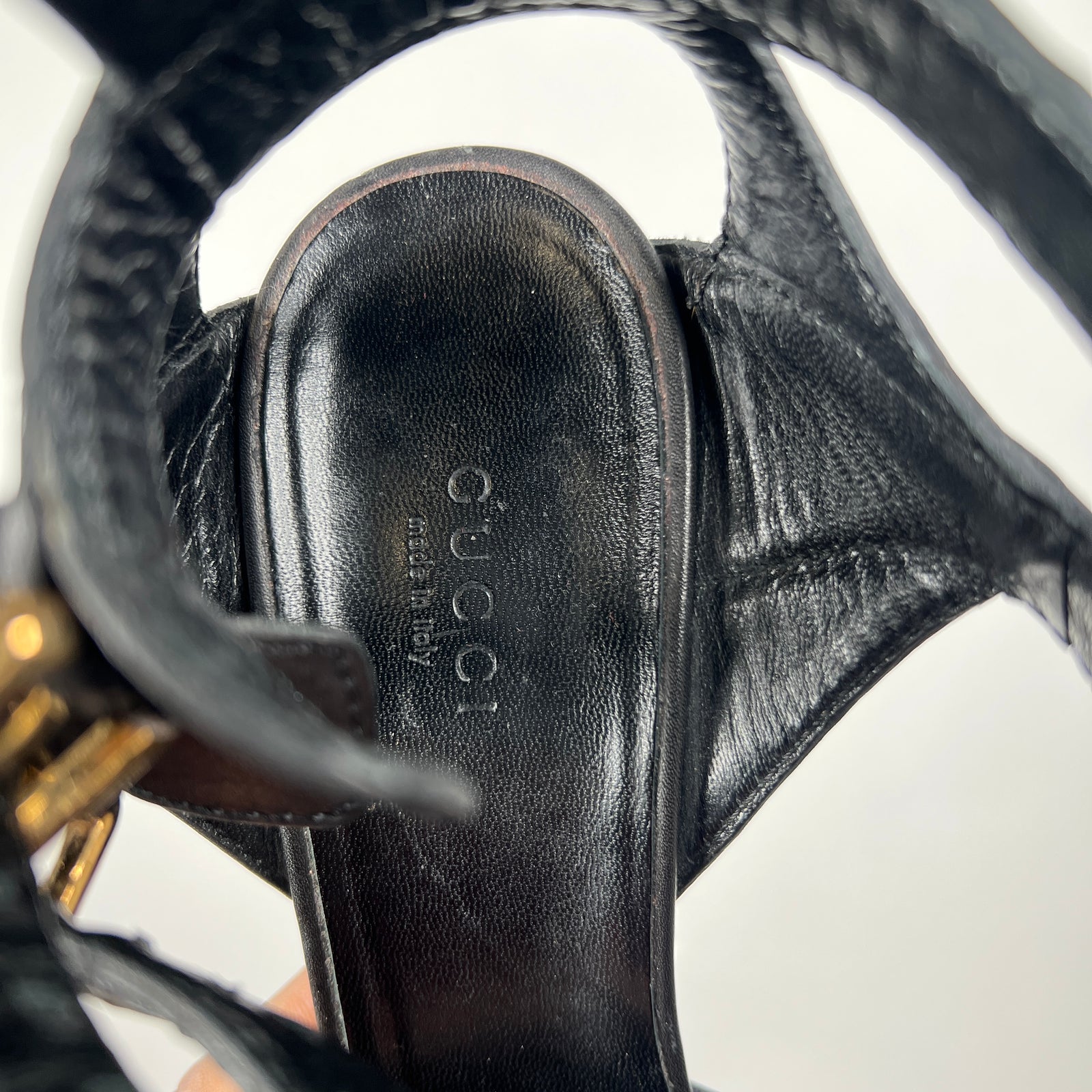 Gucci Black/Gold Lifford Platform Sandal Heels Size 38.5