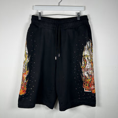 Who Decides War Flame Stained Glass Rhinestone Black Shorts Size 32