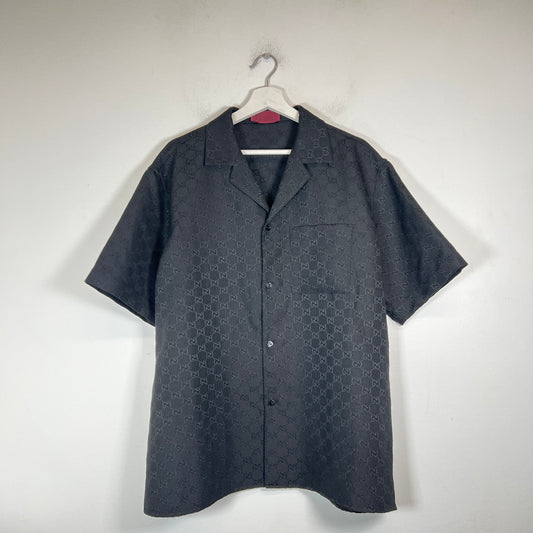 Gucci Black GG Linen Blend Bowling Shirt Size L