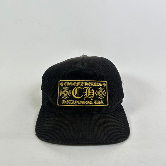 Chrome Hearts Black/Gold CH Hollywood Corduroy Trucker Hat