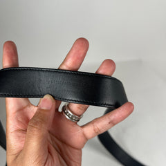 Saint Laurent Black YSL Logo Grained Leather 1 Inch Belt Size 100