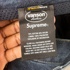 Supreme x Vanson Leathers Blue Denim Racing Jeans Size 30