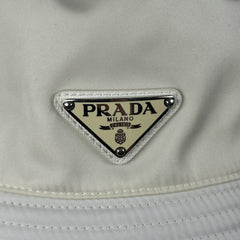 Prada White Nylon Logo Bucket Hat Size M
