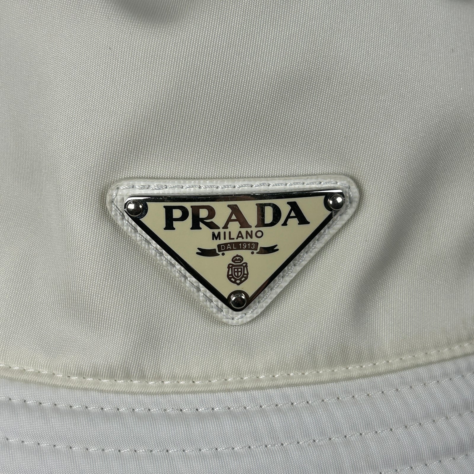 Prada White Nylon Logo Bucket Hat Size M