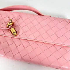 Bottega Veneta Pink Andiamo Intrecciato Leather Clutch