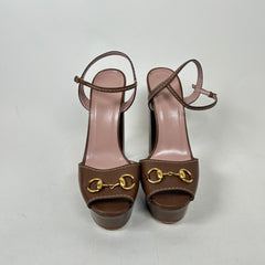Gucci Brown Horsebit Platform Sandals Size 41.5