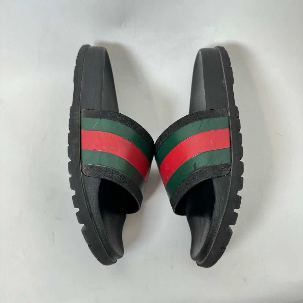 Gucci Black Signature Stripe Slides Size 9
