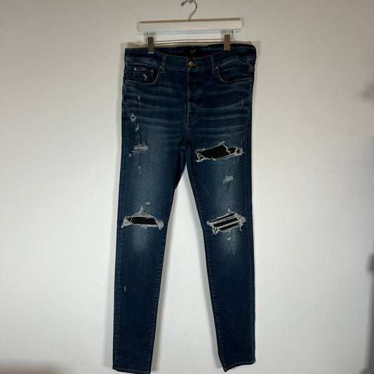 Amiri MX1 Blue/Black Patch Skinny Jeans Size 38