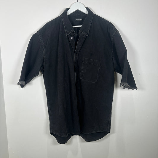 Balenciaga Green Spell-out Logo Denim Shirt Size XL