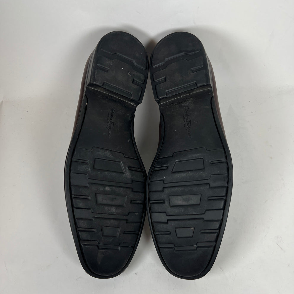 Ferragamo Black Square Toe Leather Loafers Size 10.5