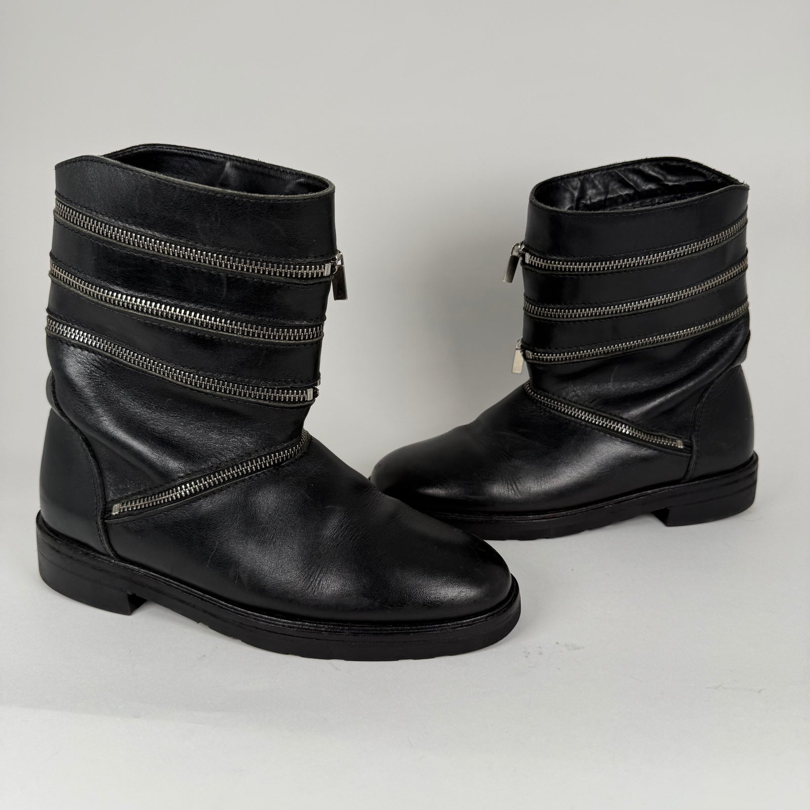 Raf Simons AW06 Black 'Accordion' Zipper Boots Size 8
