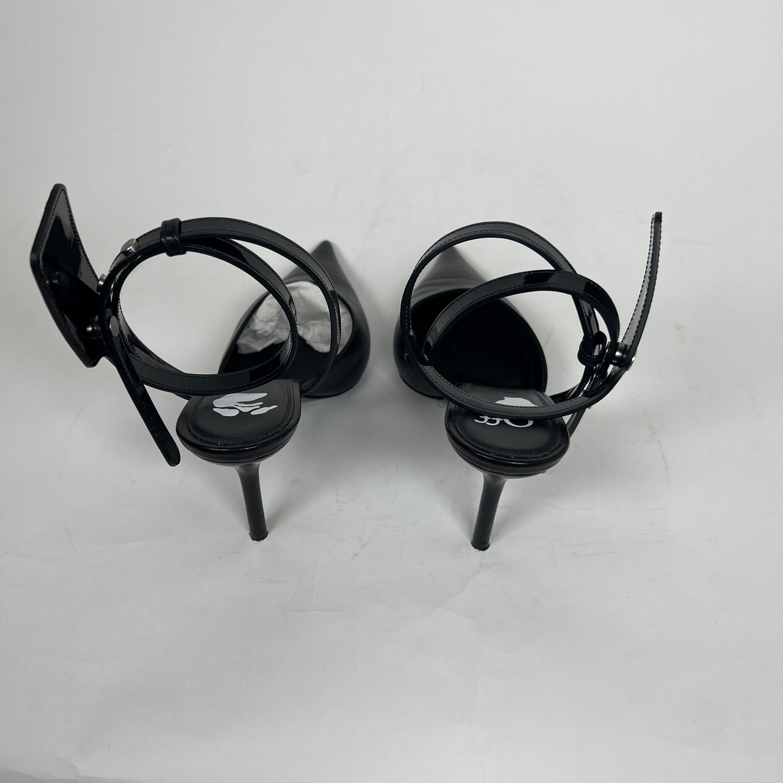 Off-White Black Leather Slingback Heels 38