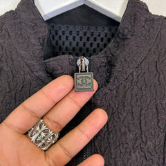 Chanel Brown Silk Textured Jacket Size 38