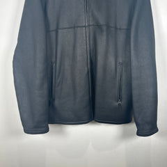 Burberry Black Sherling Leather Zip Up Jacket Size M
