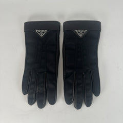 Prada Re-Nylon Leather Plaque Gloves Size 7.5