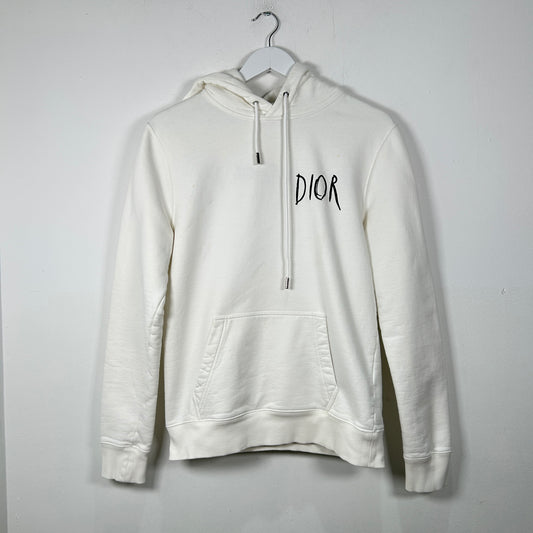 Dior White Embroidered Hoodie Size S