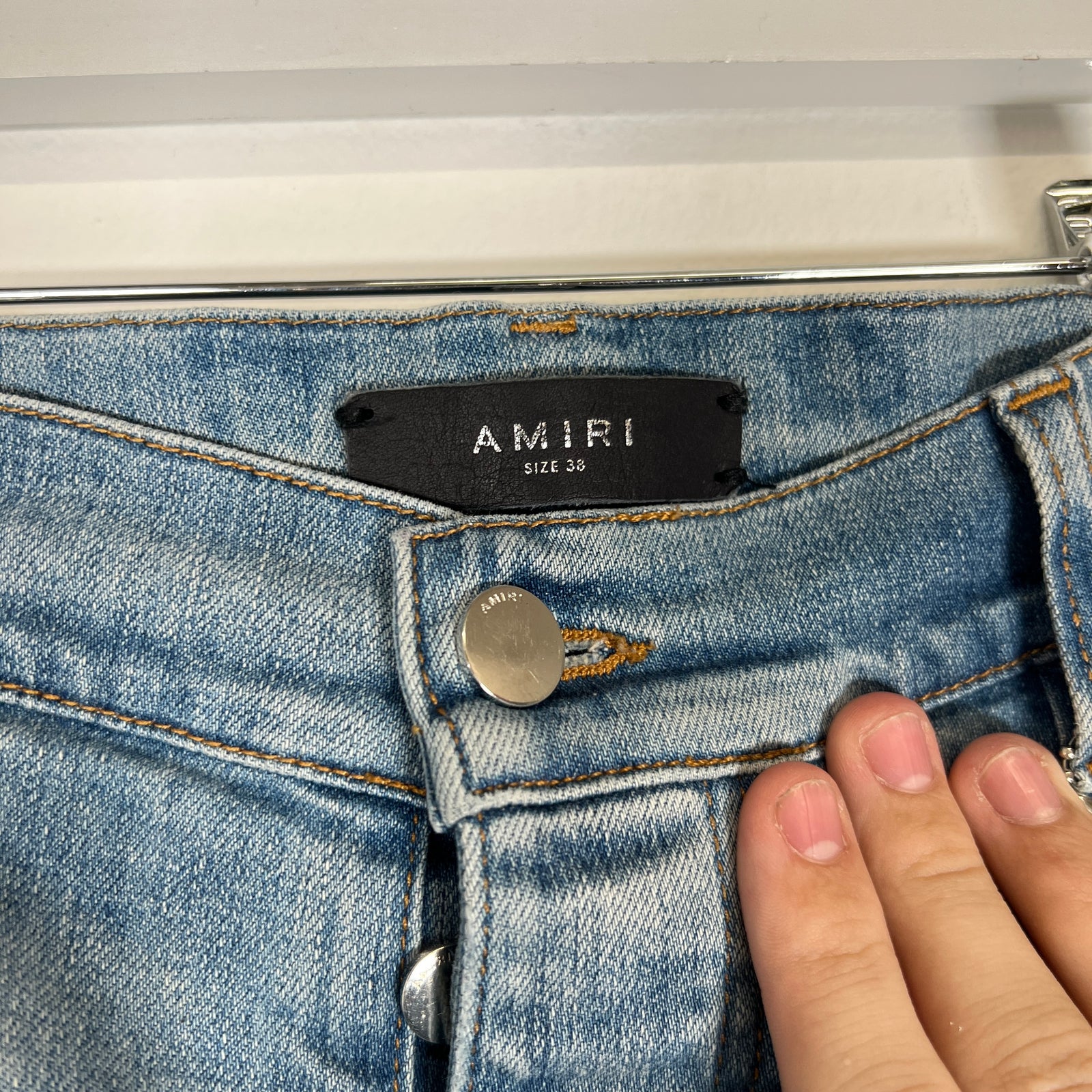 Amiri MX1 Lightwash Black Leather Size 38