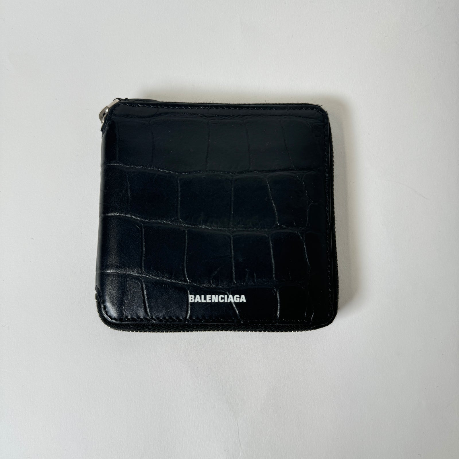 Balenciaga Black Croc Embossed Leather Wallet
