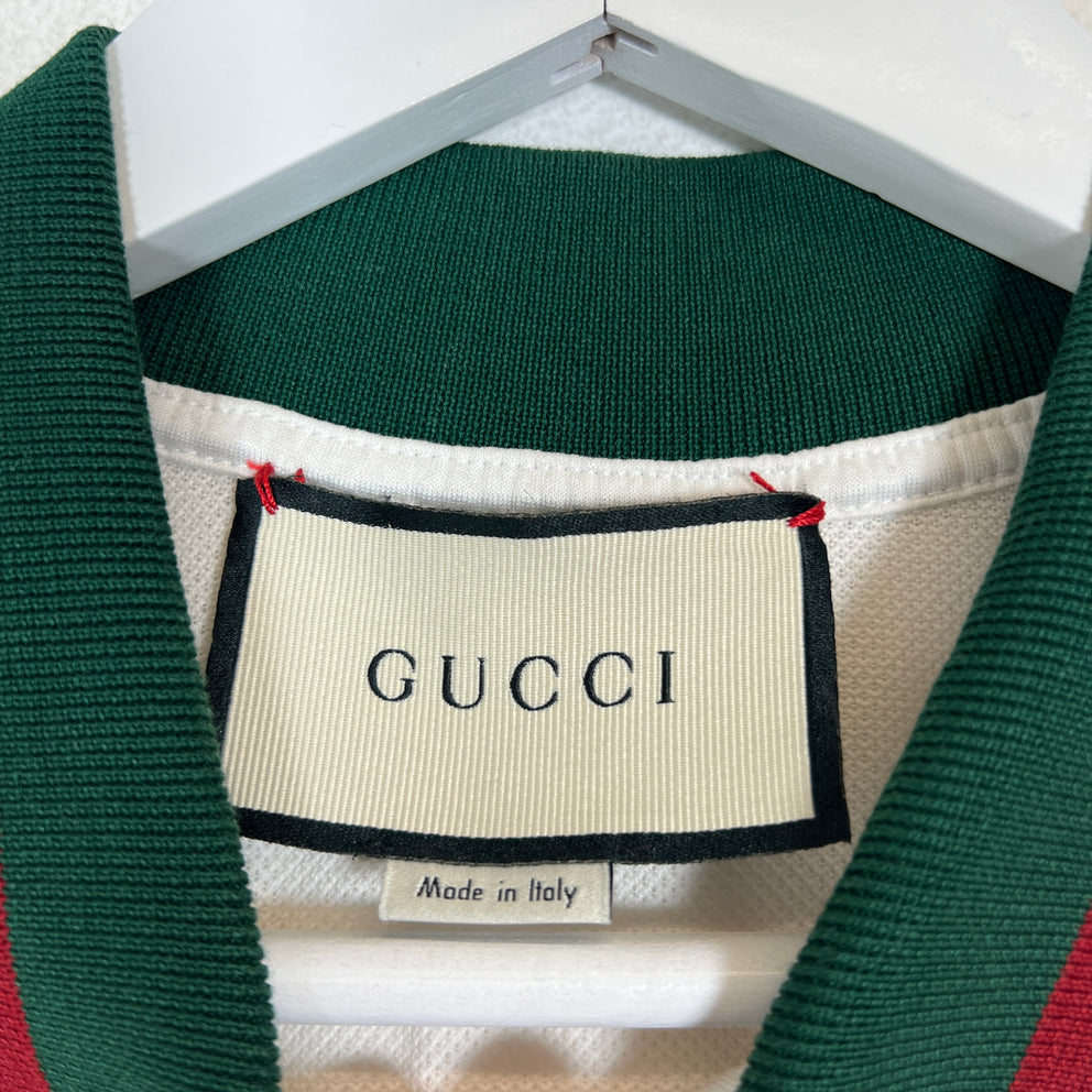 Gucci White Web Collar Polo Shirt Size L
