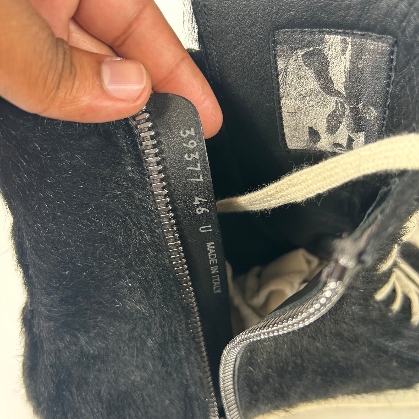 Rick Owens Black Pony Hair High Top Ramones Size 46