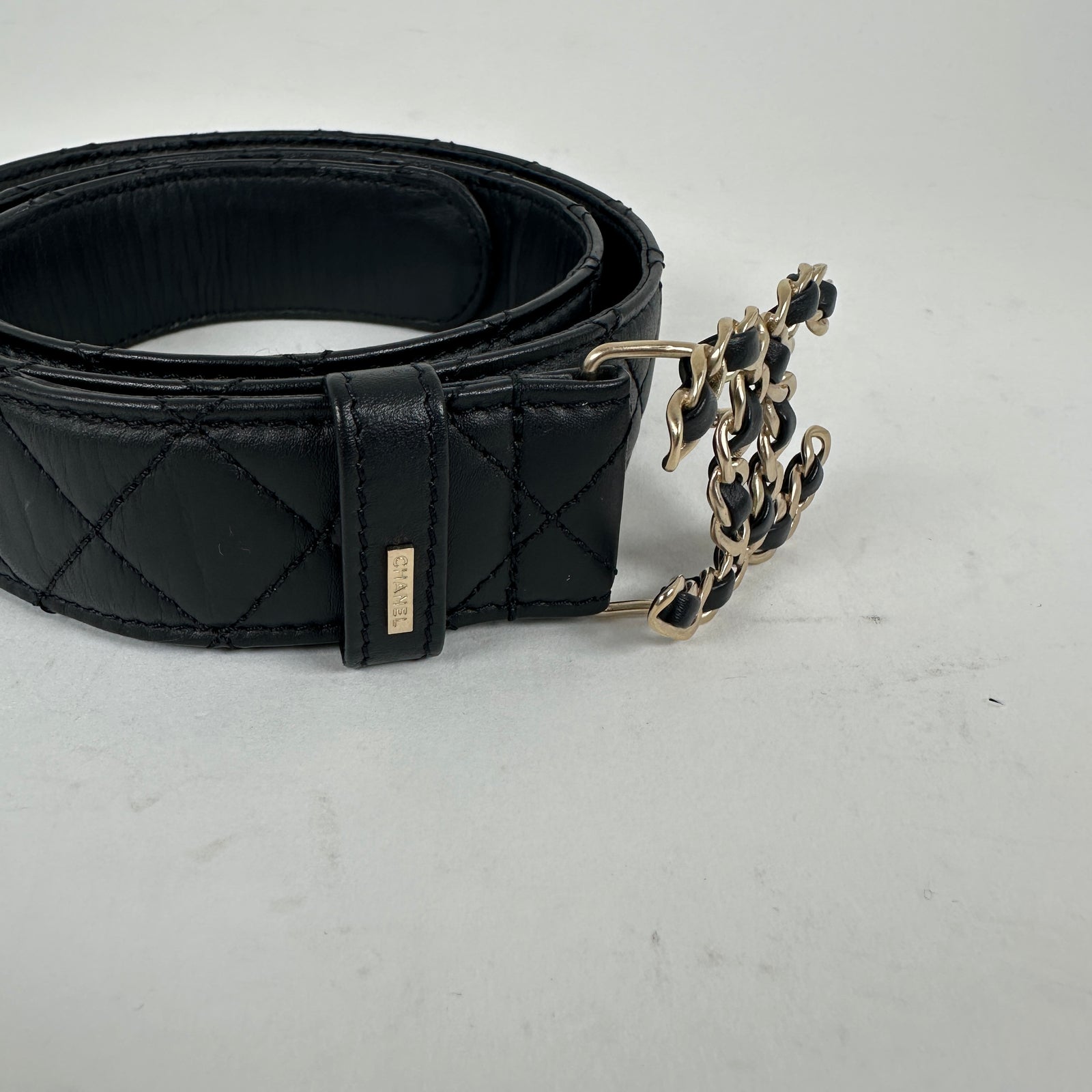 Chanel Black/Gold Quilted 'CC' Belt Size 32