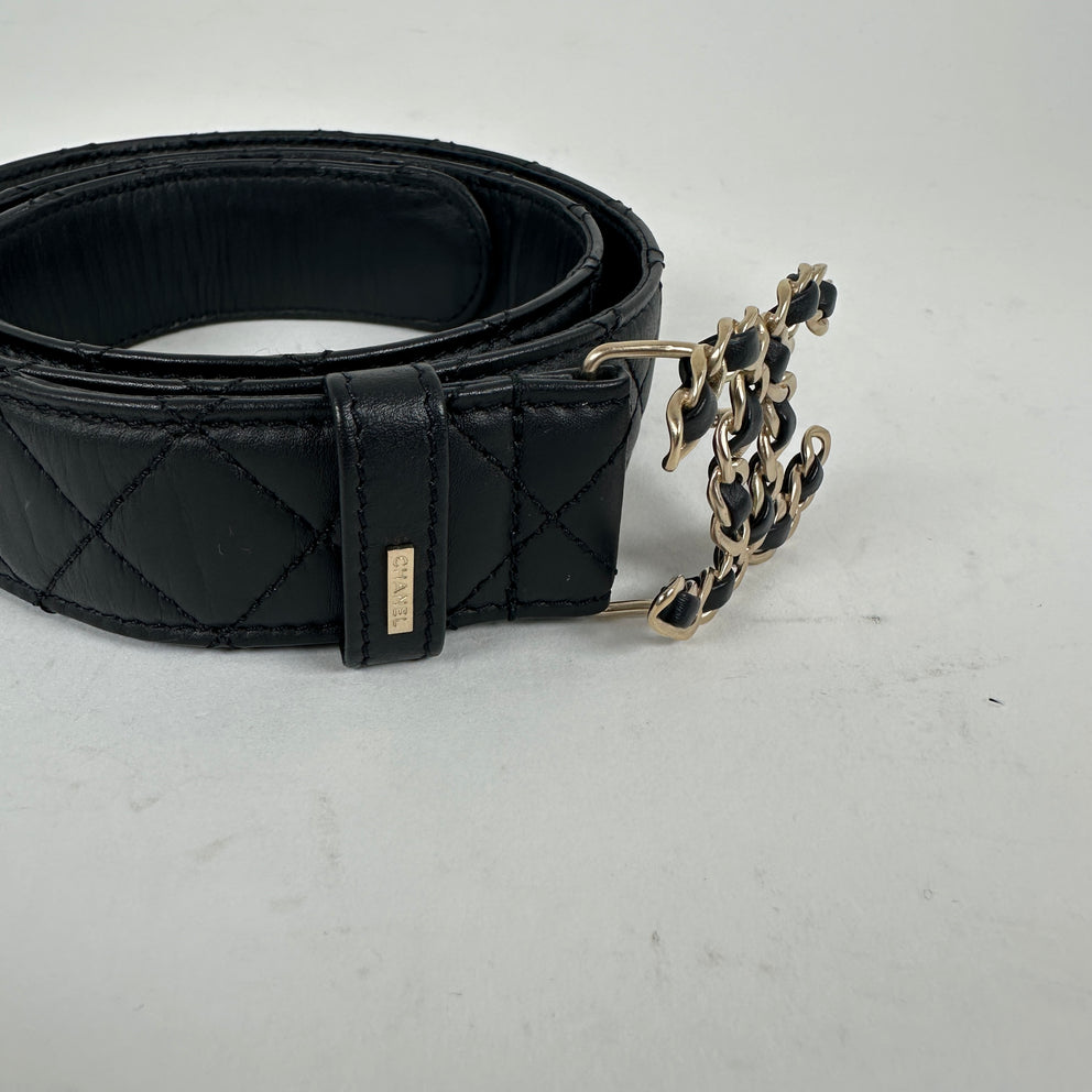 Chanel Black/Gold Quilted 'CC' Belt Size 32
