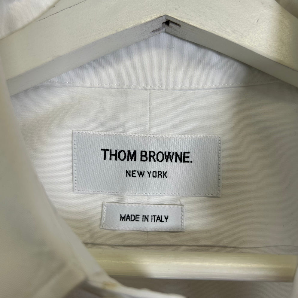 Thom Browne White Tonal 4 Bar Button-Up Oxford Shirt Size 3
