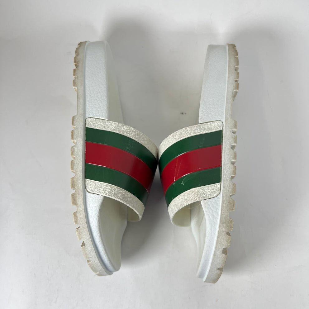 Gucci White Web Rubber Sandals Size GG 9