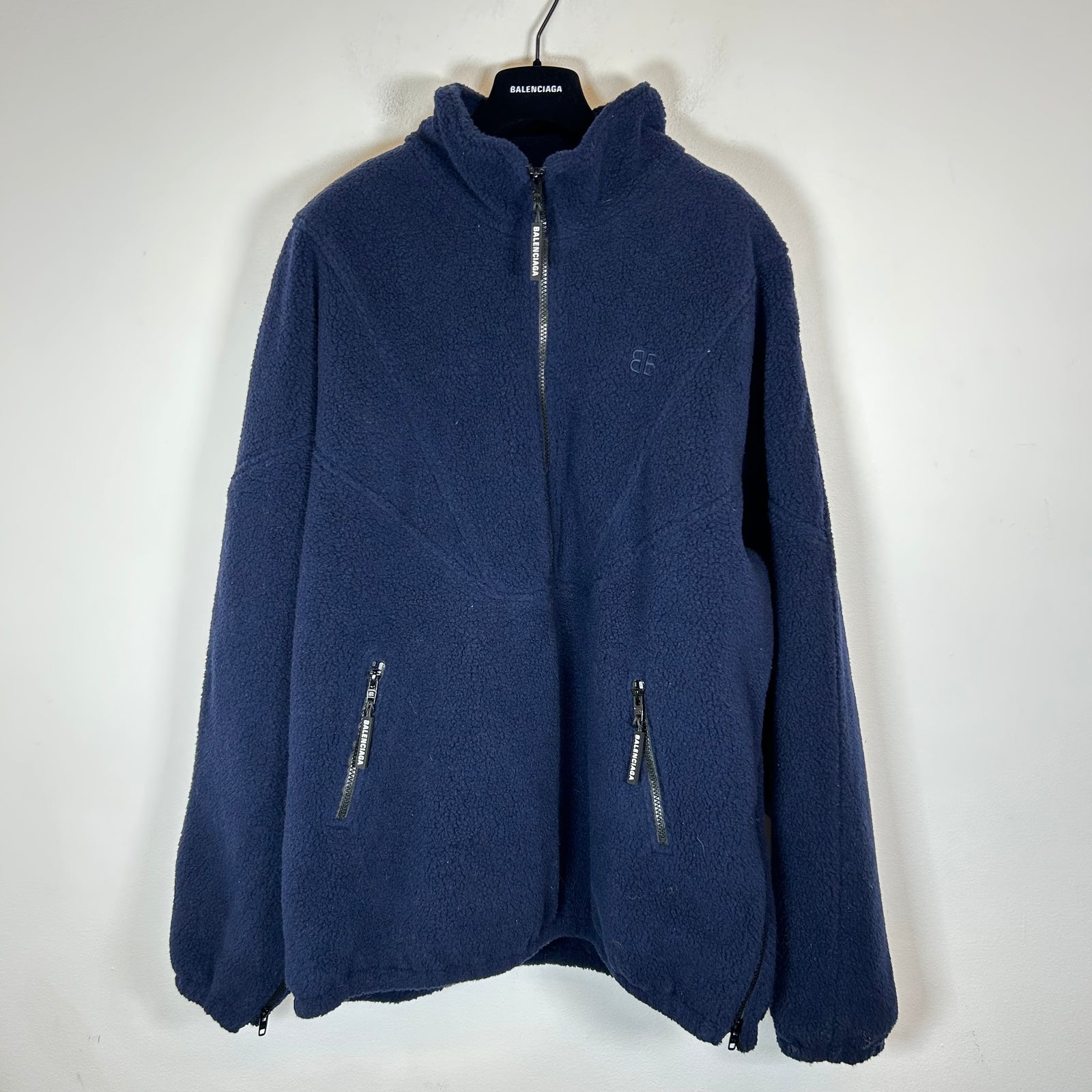 Balenciaga Navy Sherpa Half Zip Jacket Size 50