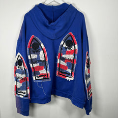 Who Decides War Stained Glasses Embroidered Blue Hoodie Size L