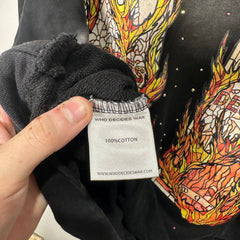 Who Decides War Flame Stained Glass Rhinestone Black Hoodie Size L