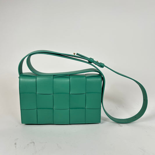 Bottega Veneta Green Intrecciato Lambskin Cassette Crossbody Bag