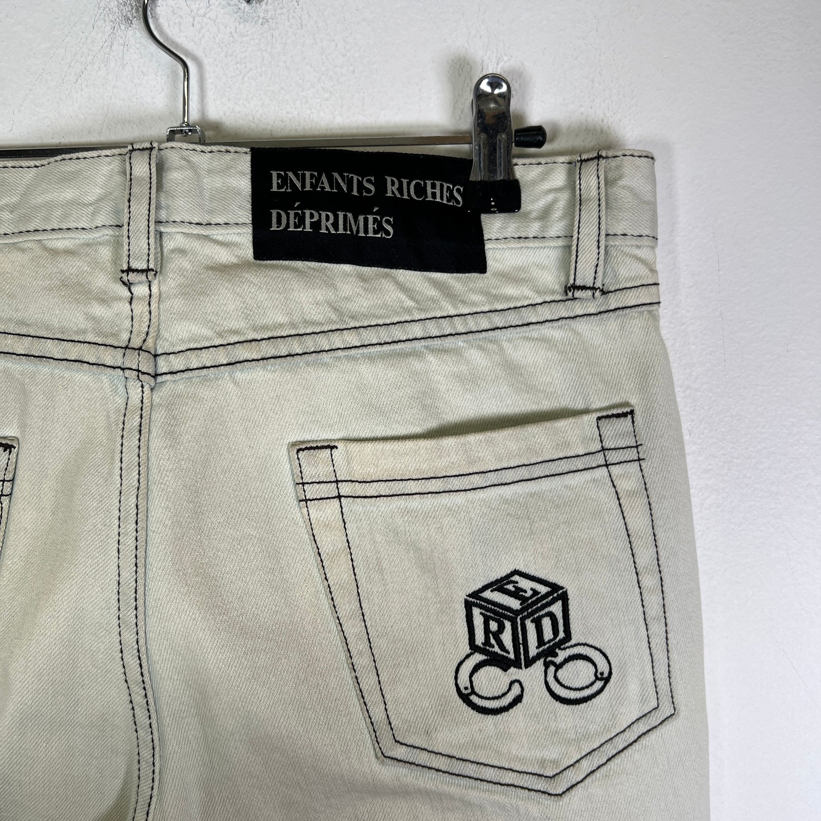 Enfants Riches Deprimes White Patch Denim Cut-Off Shorts Size 31