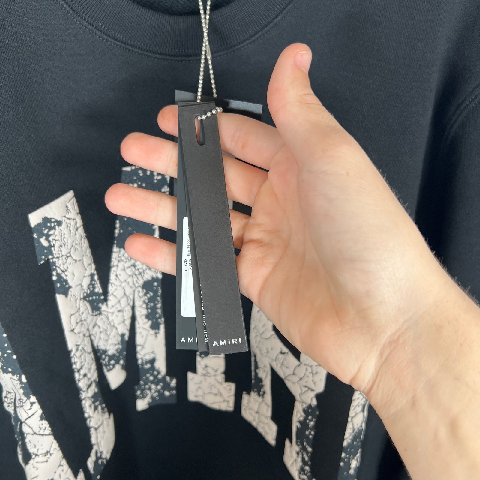 Amiri Black Cracked Collegiate Logo Crewneck Size S