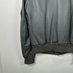 Burberry Dark Steel Leather Bomber Jacket Size 48
