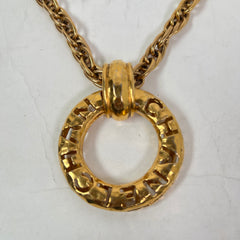Chanel Vintage Gold Plated Cutout Logo Medallion Pendent Necklace